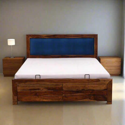 Demiwall Segur Sheesham Wood King & Queen Size Bed In Provincial Teak Finish With Hydraulic Storage