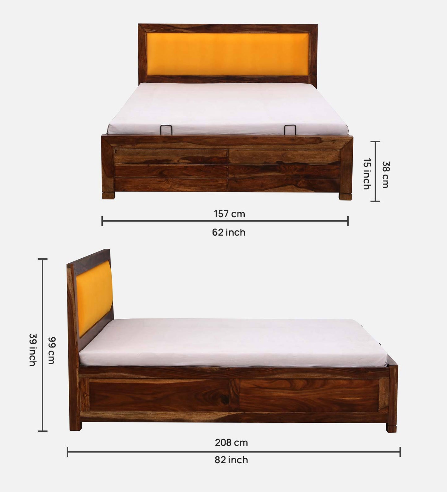 Demiwall Segur Sheesham Wood King & Queen Size Bed In Rustic Teak Finish With Storage Box