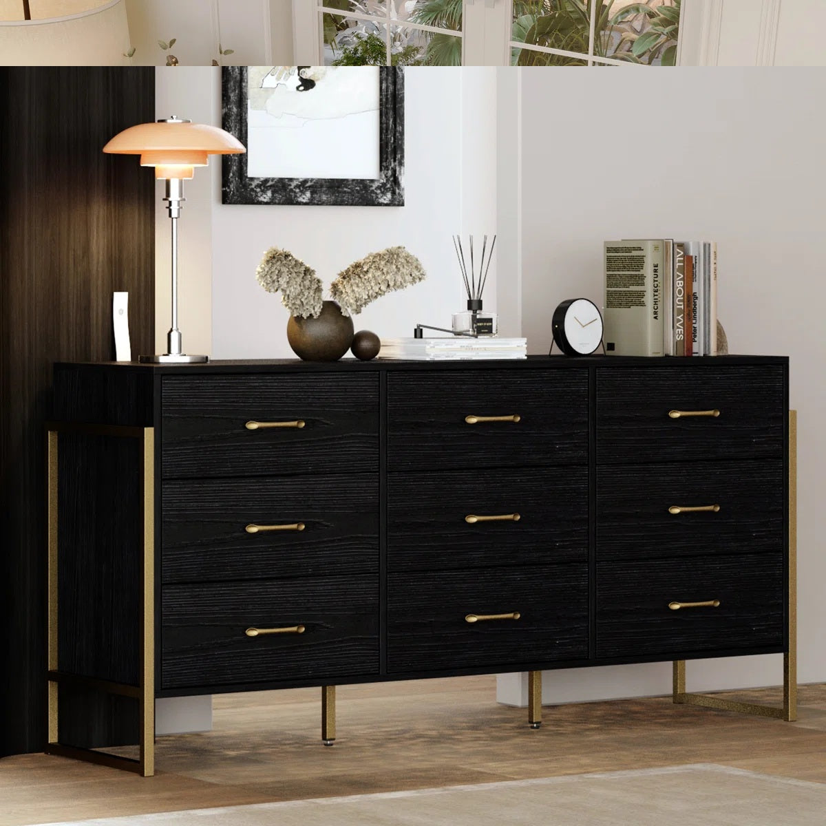 Solid Wood Chest Of Drawer | 9 Drawer Storage Unit | Black Finish