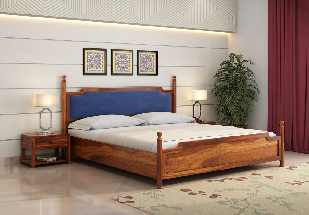 Reto Solid Sheesham Wood King Size Bed In Natural Finish For Bedroom Furniture