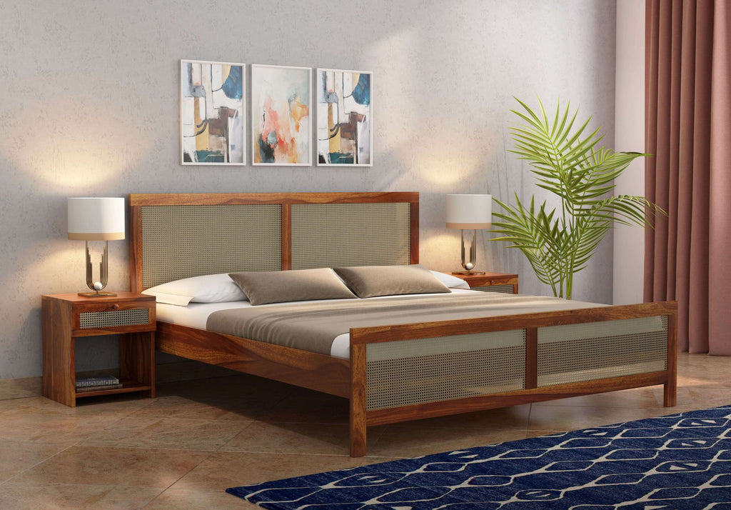 Ken Solid Sheesham Wood King Size Bed In Natural Finish For Bedroom Furniture