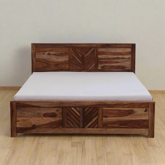 Demiwall Sheesham Wood King Size Bed In Rustic Teak Finish With Storage Box