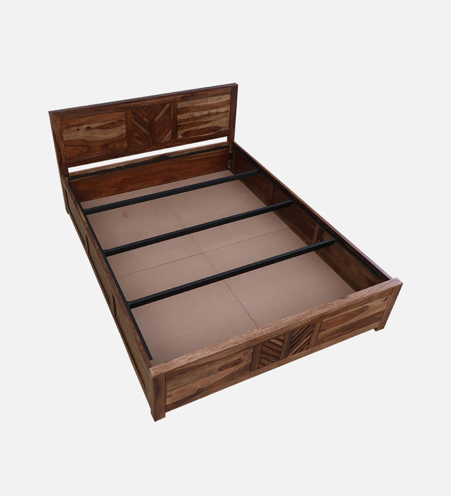 Demiwall Sheesham Wood King Size Bed In Rustic Teak Finish With Storage Box