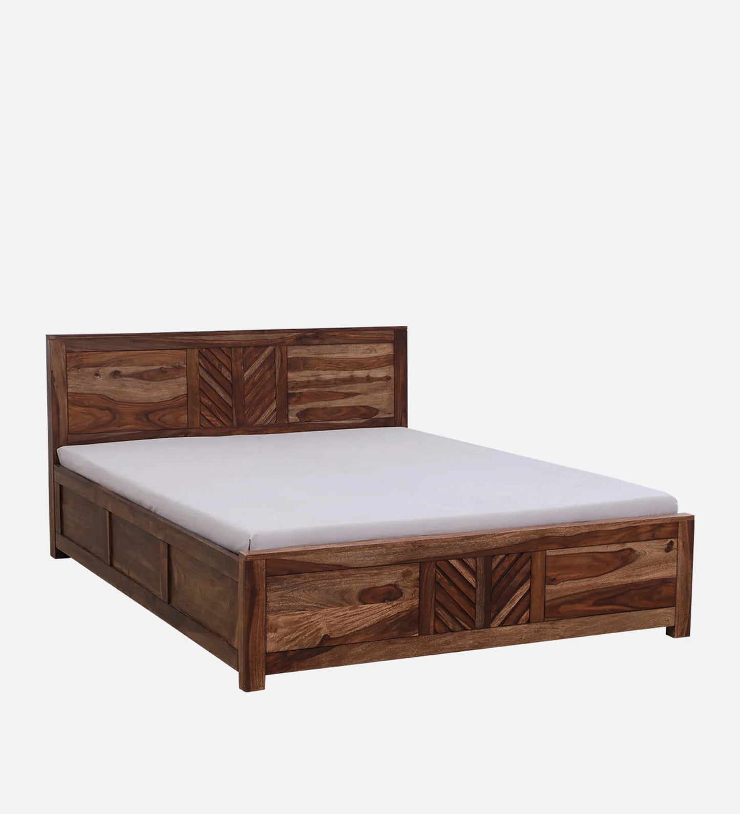 Demiwall Sheesham Wood King Size Bed In Rustic Teak Finish With Storage Box