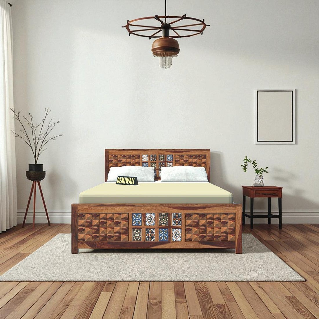 Royal Diamond Sheesham Wood King Size Box Storage Bed In Provincial Teak Finish