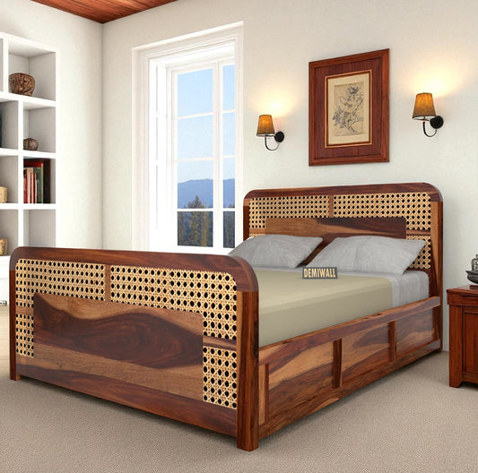 Royal Rattan Sheesham Wood King Size Box Storage Bed In Provincial Teak Finish