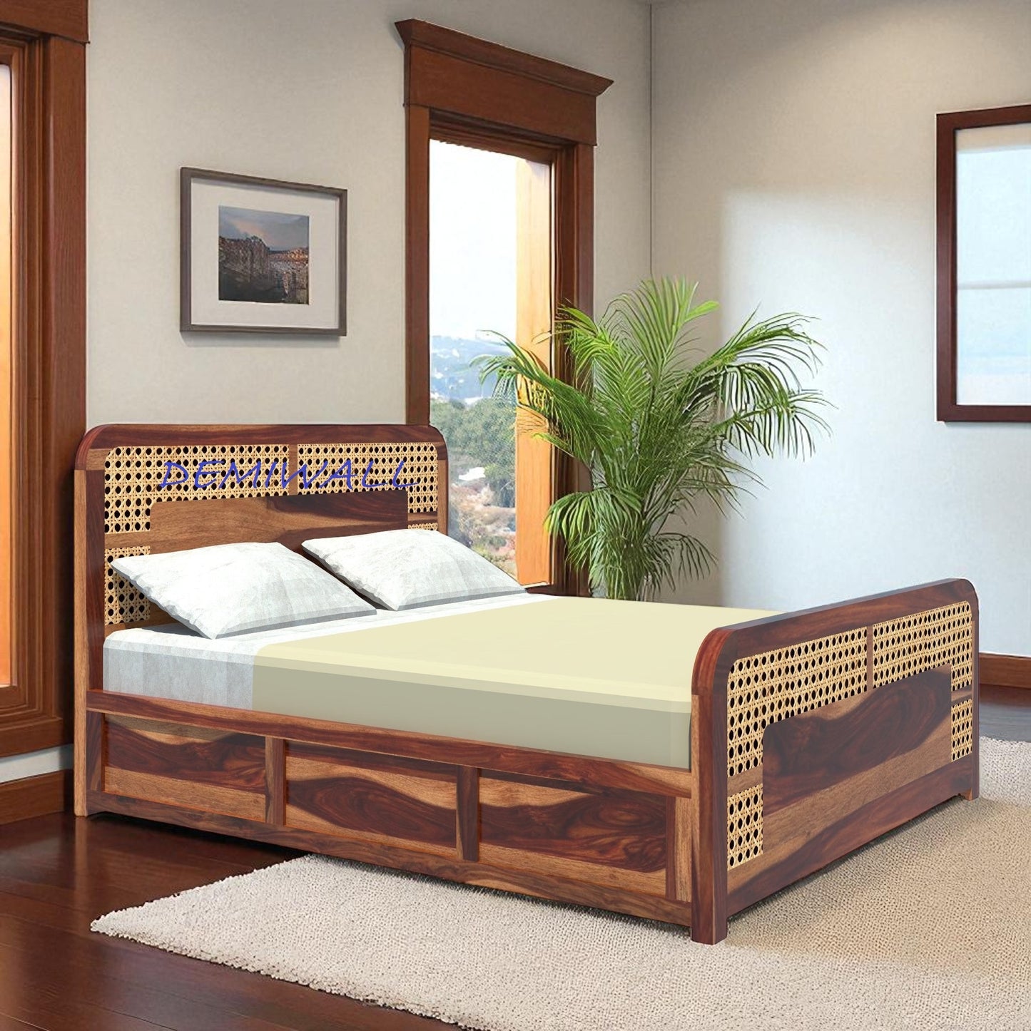 Royal Rattan Sheesham Wood King Size Box Storage Bed In Provincial Teak Finish