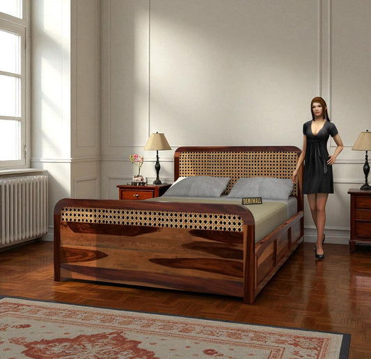 Royal Rattan Sheesham Wood King Size Box Storage Bed In Provincial Teak Finish
