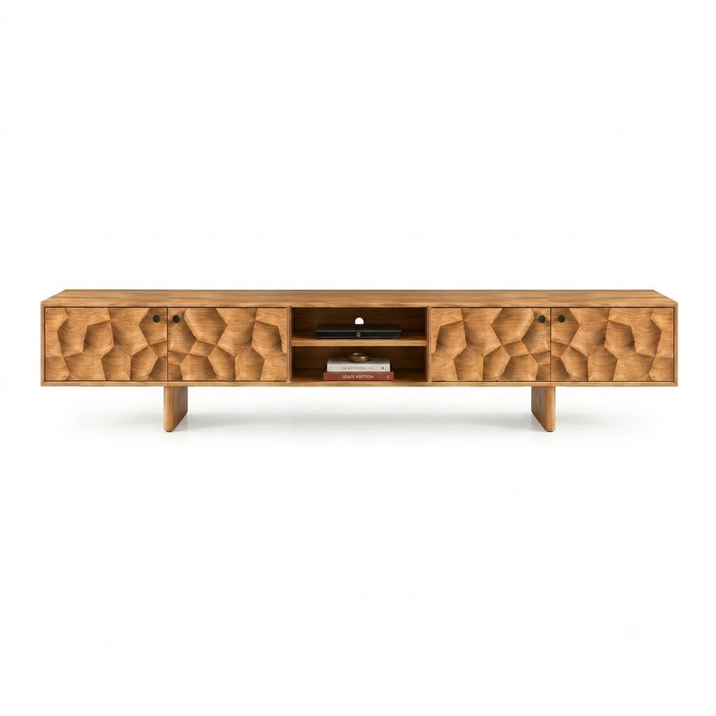 Tokshi Solid Wood 4 Door Tv Cabinet In Natural Finish