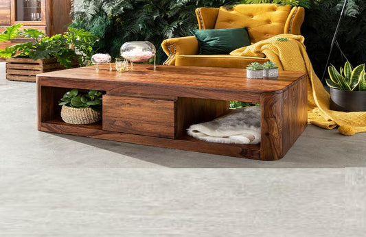 Segur Solid Wood Coffee Table In Provincial Teak Finish For Living Room #022