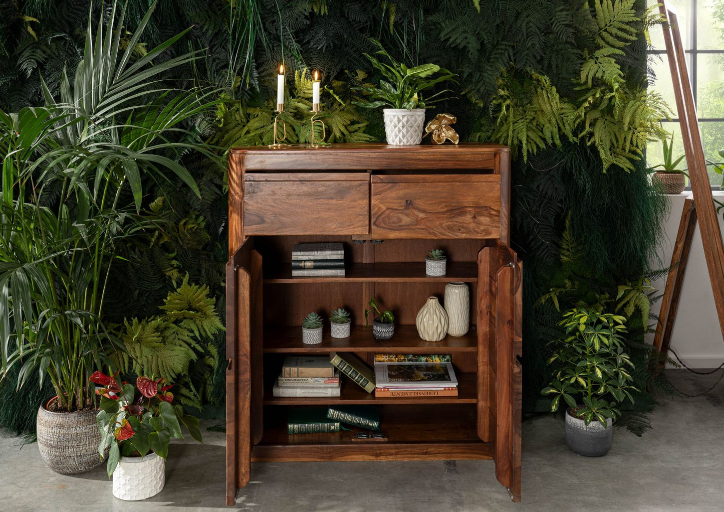 Segure Solid Wood Bookcase In Natural Teak Finish For Study Room Furniture