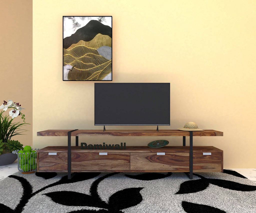 Reto Sheesham Solid Wood 4 Drawer Tv Unit With Open Shelf