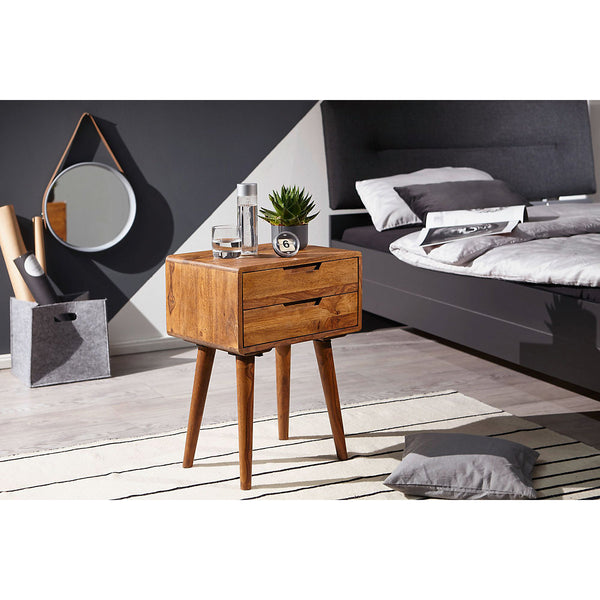 Timbe Task Sheesham Wood Bed Side 2Drawers In Natural Teak For BedRoom Furniture
