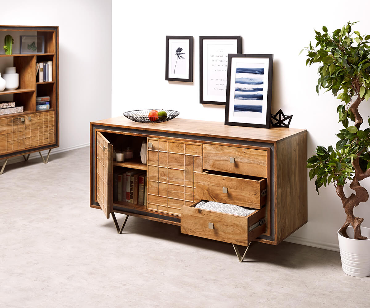 Abel Solid Wood Sideboard in Netural Finish For Living Room