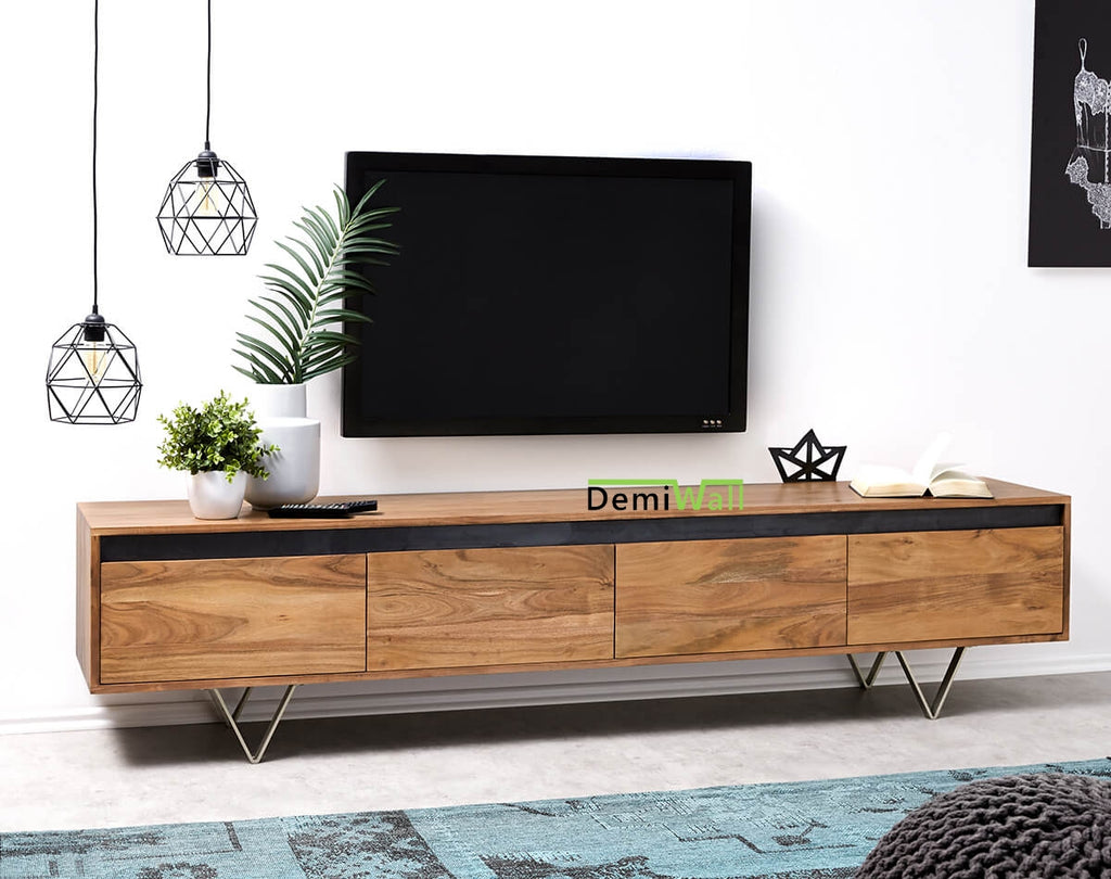 Ezra Sheesham Wood 4 Drawers Tv-Stand in Netural & Black Finish For Living Room Furniture