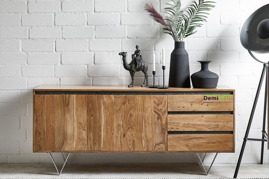 Alex Solid Wood Sideboard in Netural Finish For Living Room