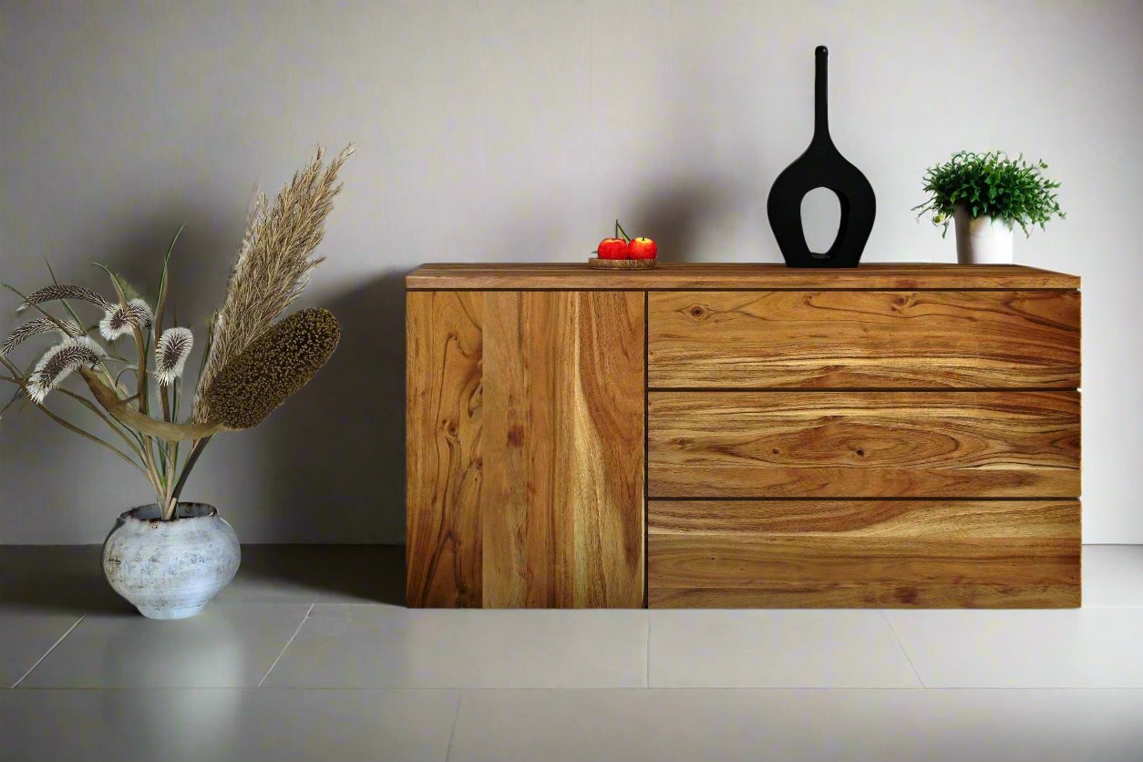 Riwa Solid Wood Sideboard In Netural Teak For Living Room Furniture