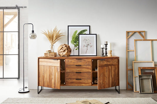 Sideboard with 4 drawers and two doors made of solid sheesham wood and iron