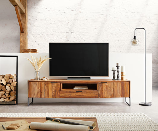 TV unit with two doors and one drawer made of solid Sheesham wood