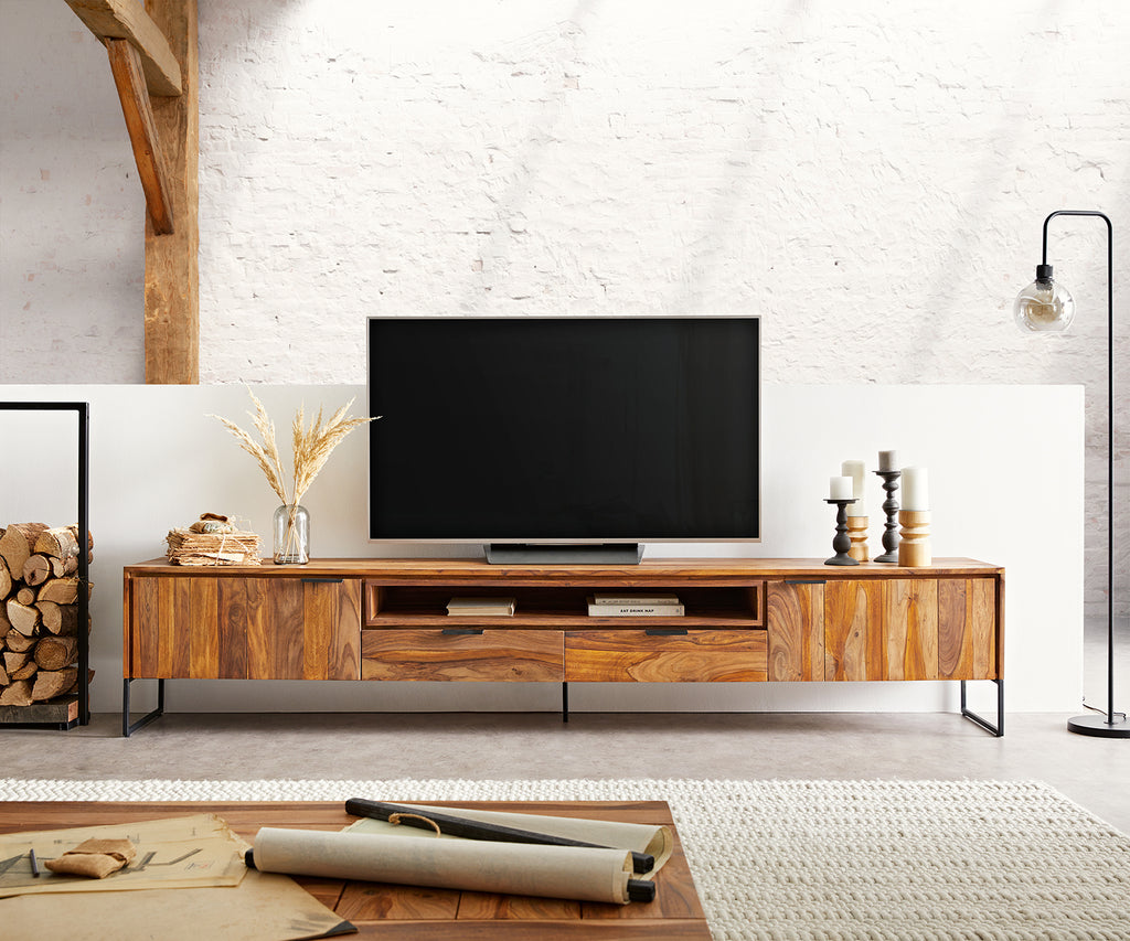 TV unit with two doors and two drawer made of solid sheesham wood