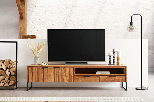 TV unit with two doors and two drawer made of solid sheesham wood