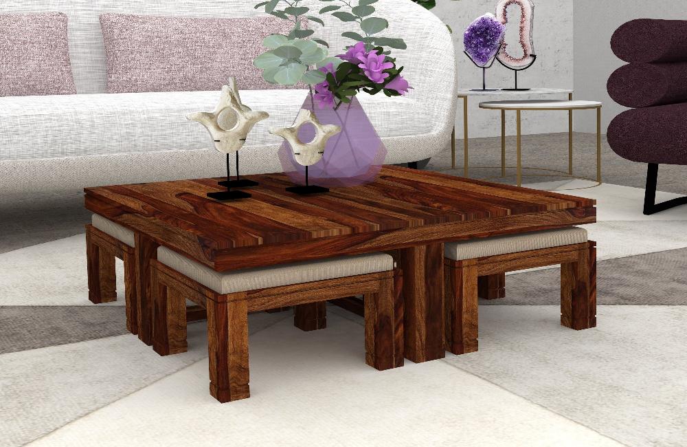 Sagar Solid Sheesham Wood Four Stool Coffee Table