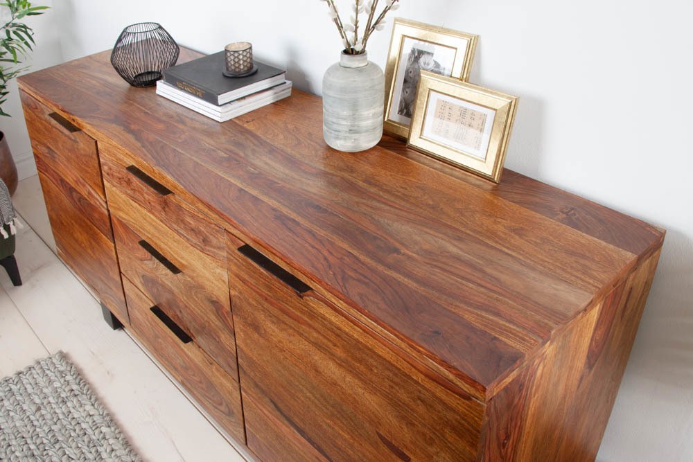 Acme  Solid Wood Sideboard  Three Drawers & Two  Door  In Natural & Black Finish For Living Room Furniture