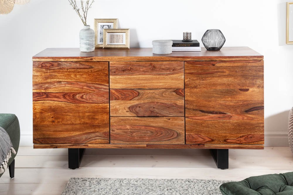 Acme  Solid Wood Sideboard  Three Drawers & Two  Door  In Natural & Black Finish For Living Room Furniture