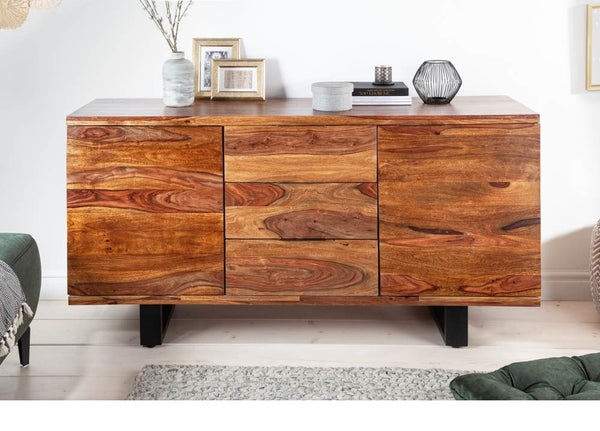 Acme  Solid Wood Sideboard  Three Drawers & Two  Door  In Natural & Black Finish For Living Room Furniture