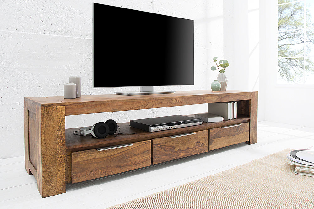 Reto Sheesham Wood Three Drawer & One Shelf Large Media Unit #003