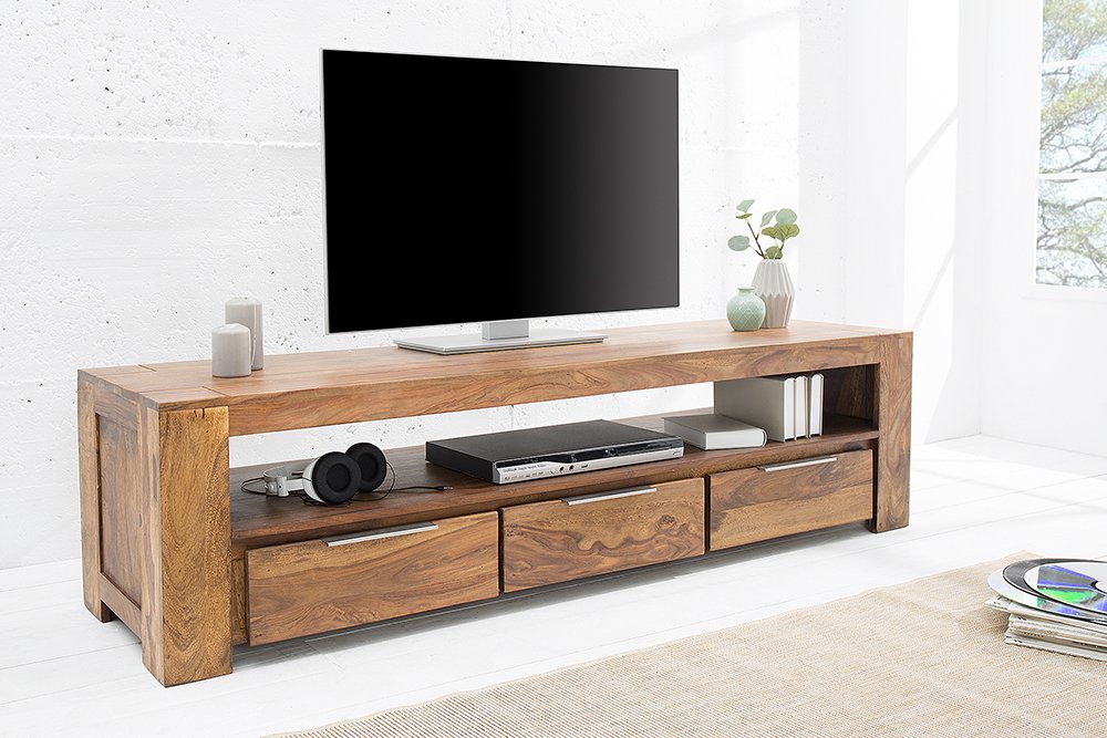 Reto Sheesham Wood Three Drawer & One Shelf Large Media Unit #003