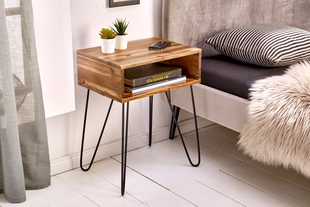 Acme Solid Wood Side Table In Natural & Black Finish For Living Room Furniture