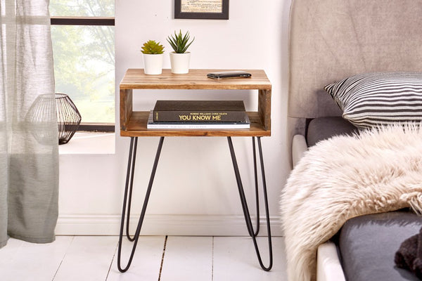 Acme Solid Wood Side Table In Natural & Black Finish For Living Room Furniture