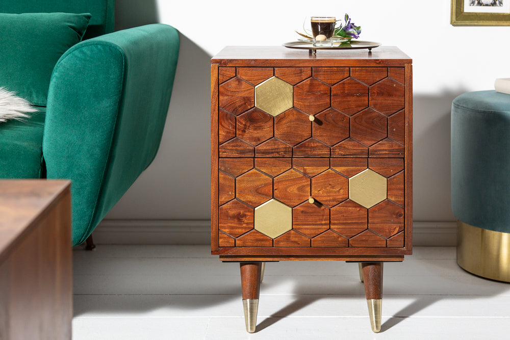 Ows Solid Wood Bed-Side Table  In Honey Oak For BedRoom Furniture