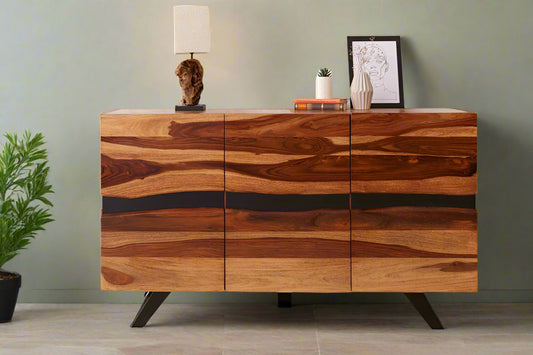 Ries Solid Wood Sideboard In Natural Finish For Living Room Furniture