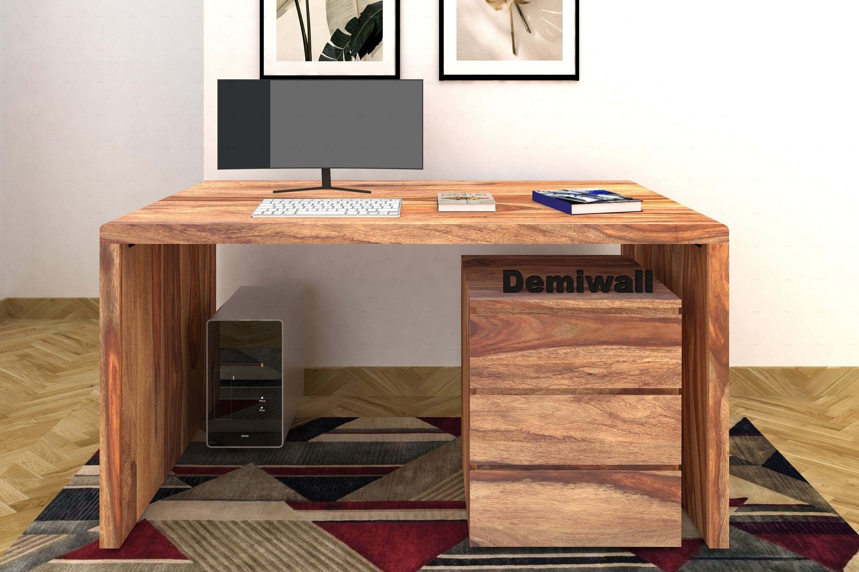 Avain Solid Wood Large Study Table In Natural Teak For Study Room Furn ...