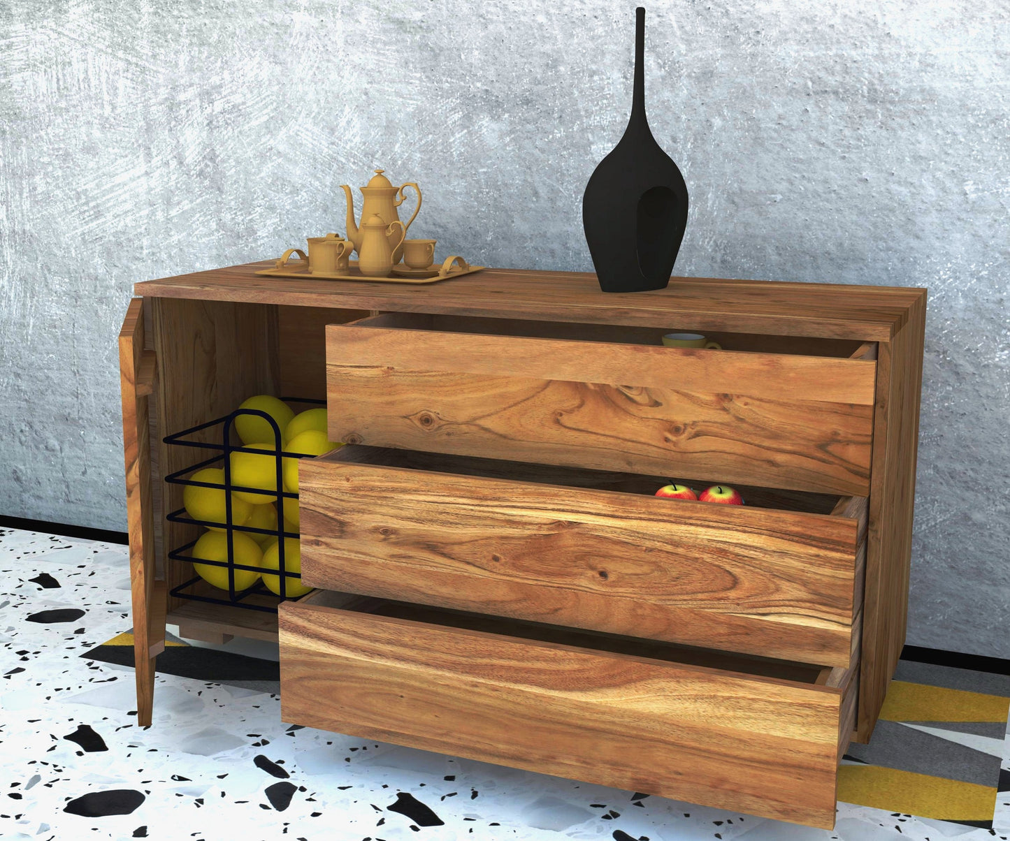 Riwa Solid Wood Sideboard In Netural Teak For Living Room Furniture