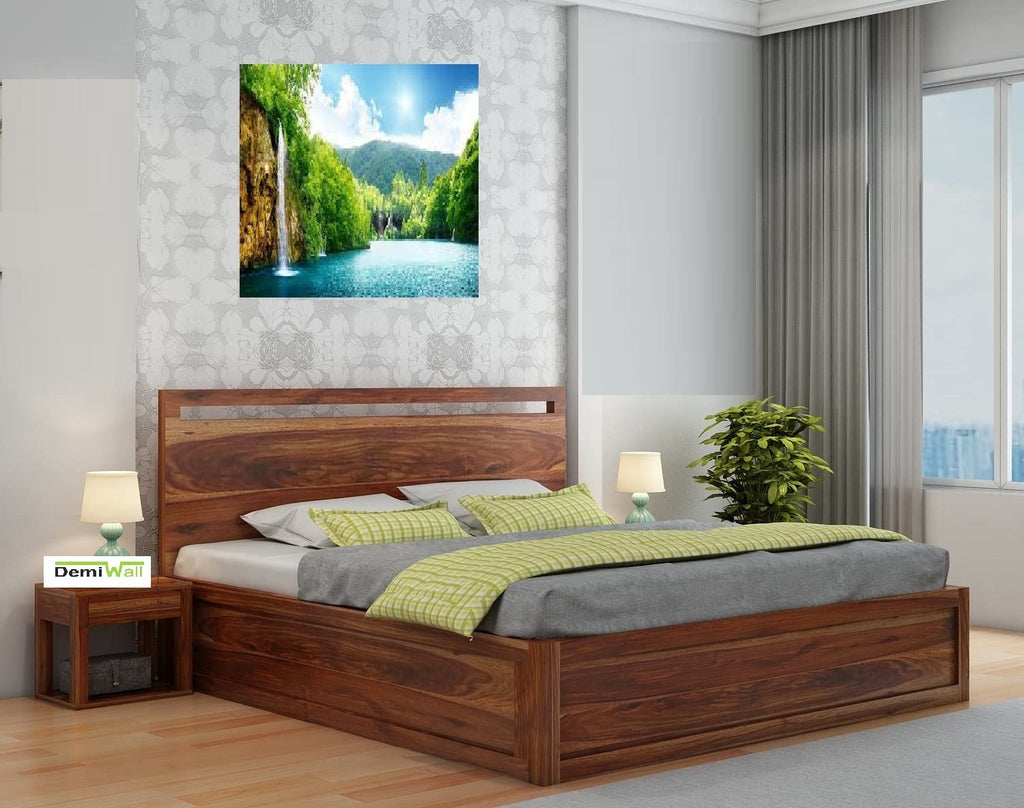 Royal Sheesham Wood King Size hydraulic bed In Natural Finish For Bedroom Furnitureb
