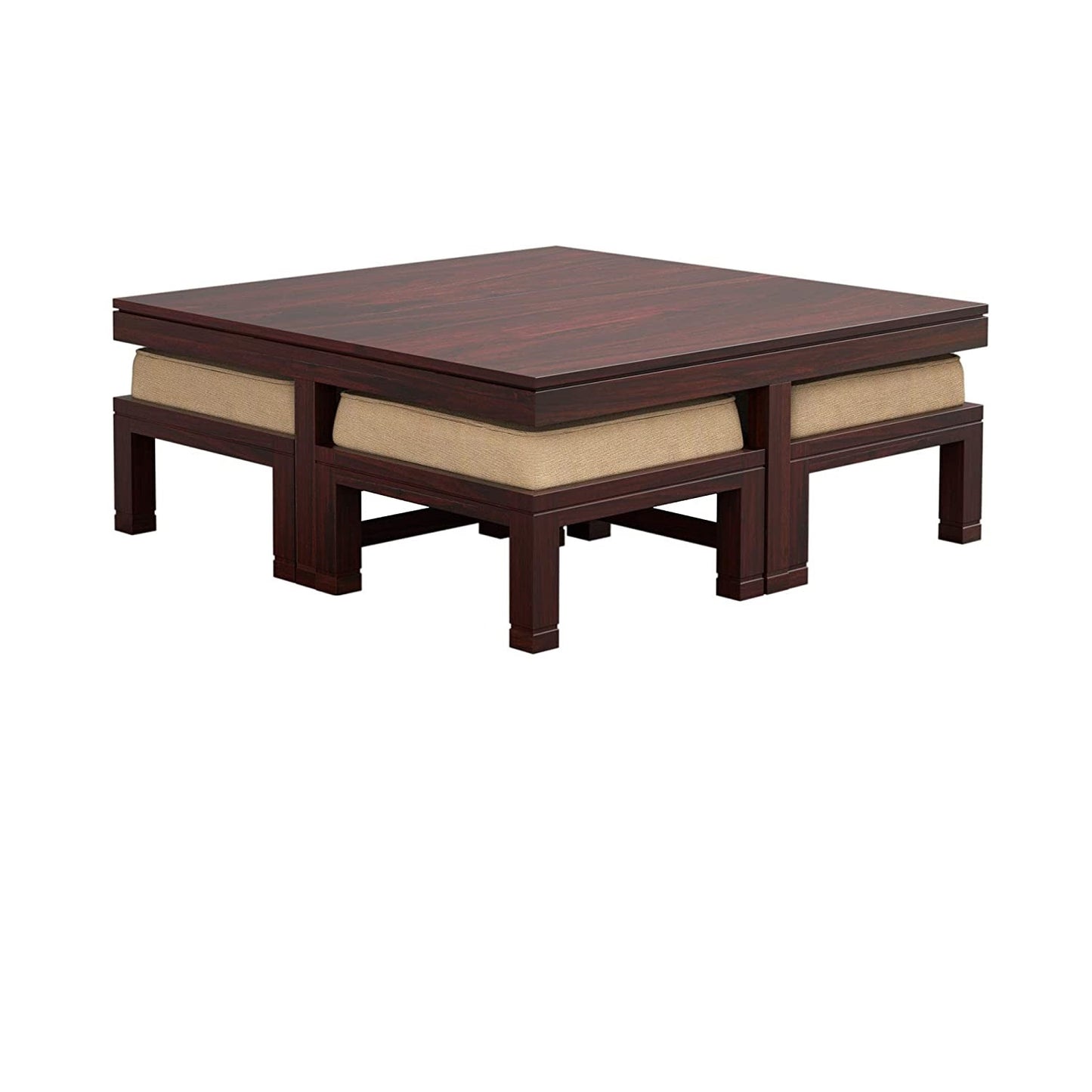 Alpha Solid Wood 4 Stool Coffee Table