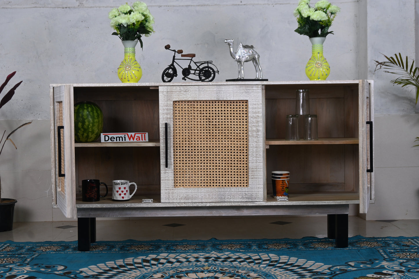 Ken Sideboard with three doors made of solid mango wood