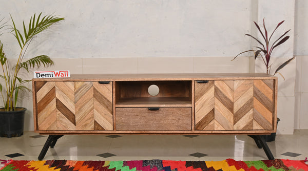 Lija TV unit with two doors and one drawer and one shelf  made of solid mango wood and iron