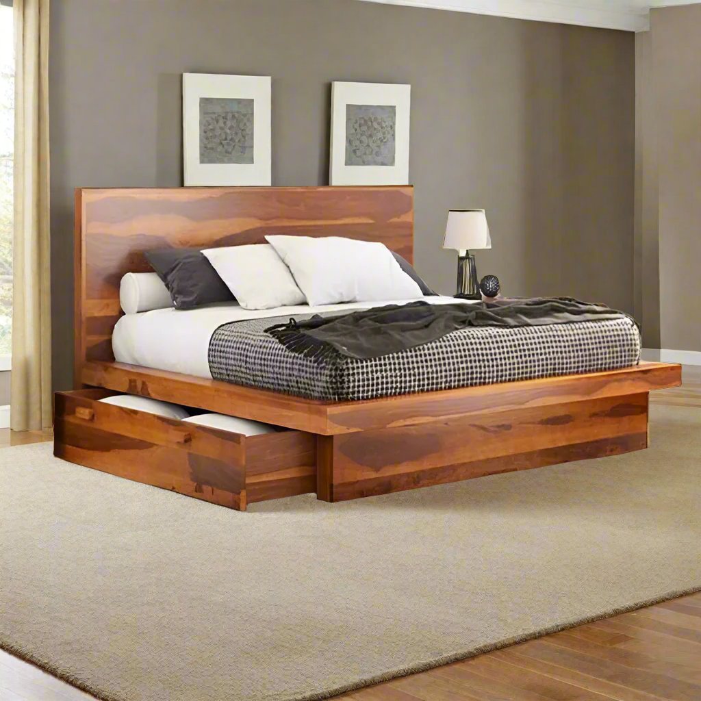 Royal Place Sheesham Wood King Size Bed With Drawer Storage