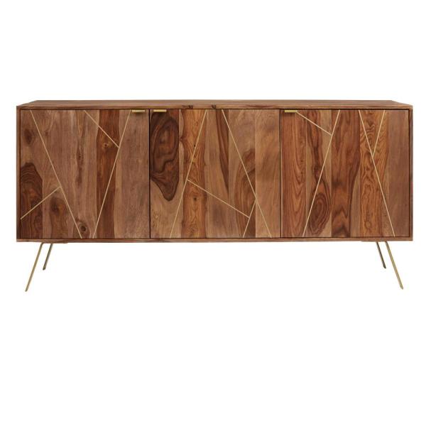 Alex Sheesham Solid Wood Sideboard with 3 Doors in Rustic Teak Finish | Living Room Storage Cabinet