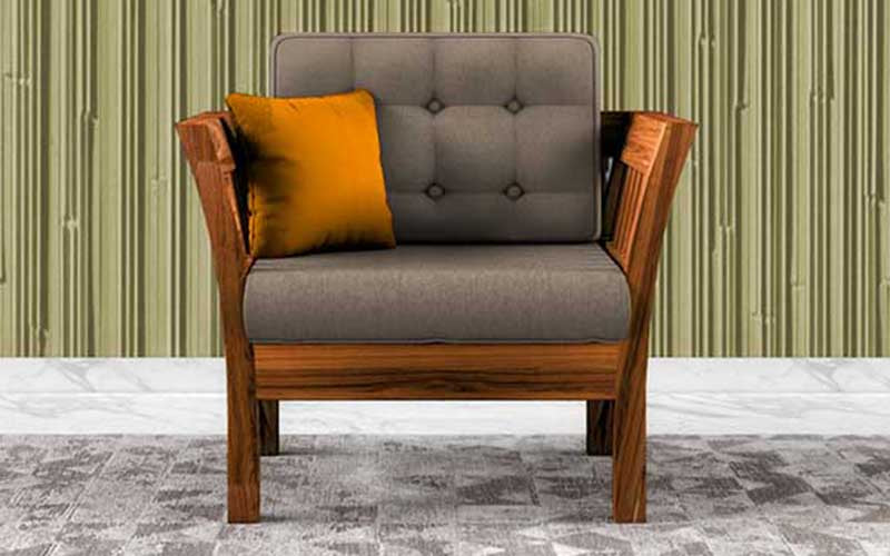 Alex Solid Sheesham Wood 1 Seater Sofa Set In Natural Teak For Living Room Furniture