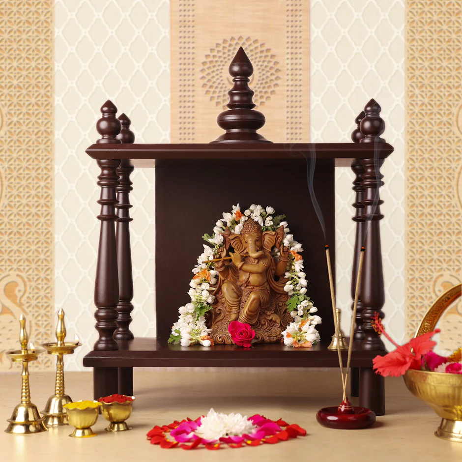 Demiwall Mango Wood Pooja Mandir | Temples for Puja Room In Natural Finish & Provincial Teak