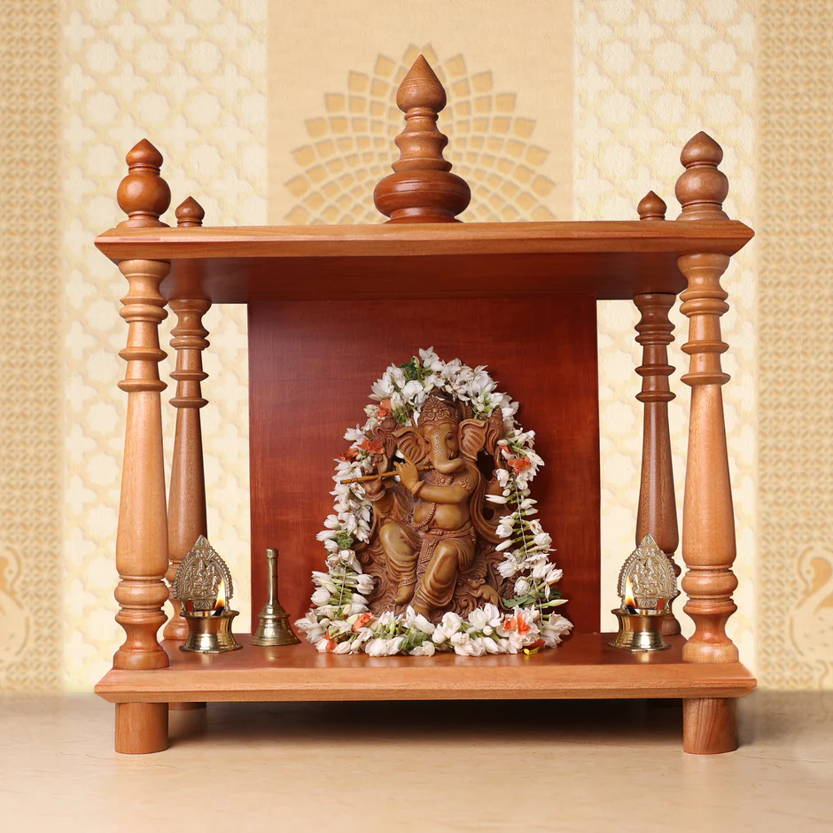 Demiwall Mango Wood Pooja Mandir | Temples for Puja Room In Natural Finish & Provincial Teak