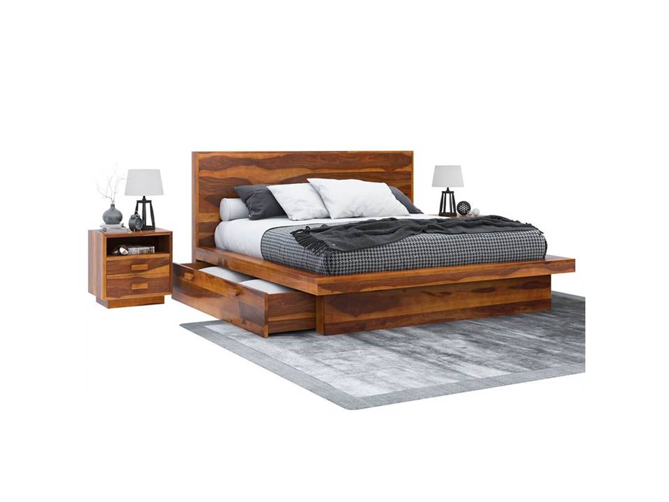 Royal Place Sheesham Wood King/Queen Size Bed For Bedroom Furniture Royal Place Sheesham wood king size bed with storage drawers