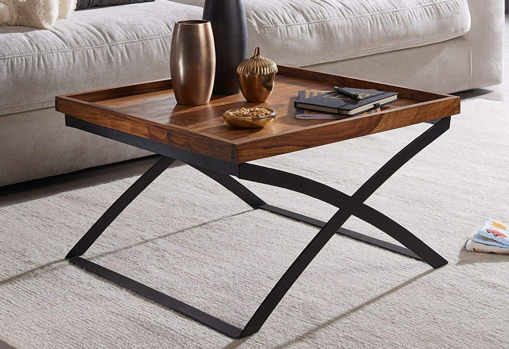 Acme  Solid Wood Coffee Table In Natural & Black Finish For Living Room Furniture
