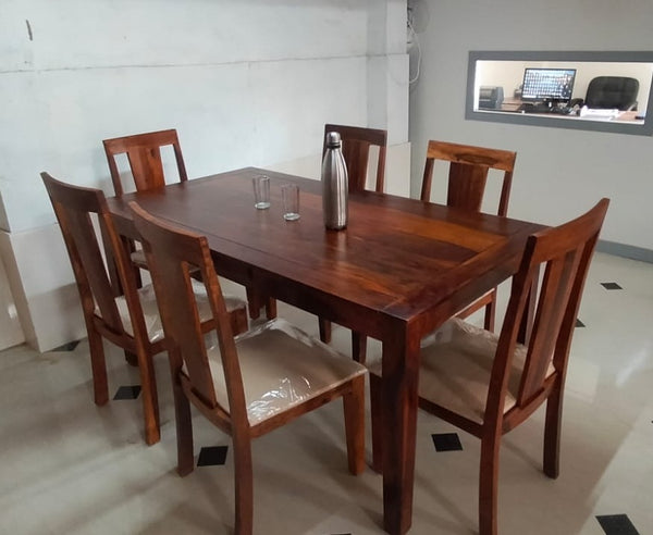 Sheesham Wood Six Seater Dining Set In Honey Oak Finish