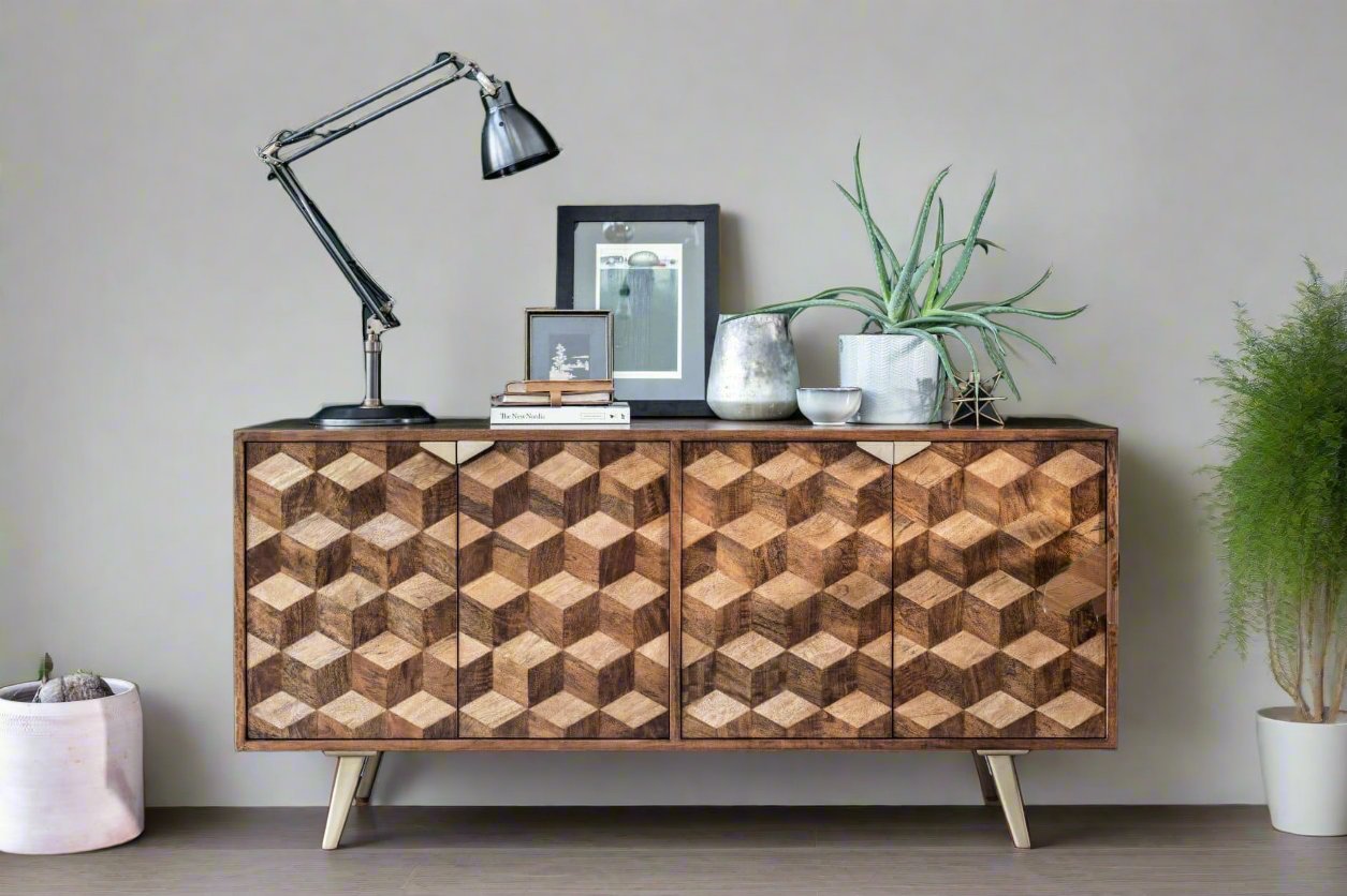 Leon Solid Wood Sideboard In Natural Finish For Living Room Furniture